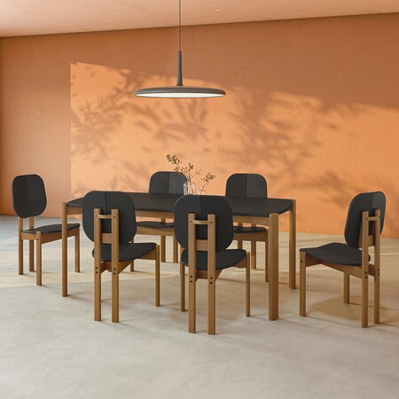 Manhattan Comfort Rectangle Dining Set of 7, 70.87 in L, MDF 6-DT-79620-BK